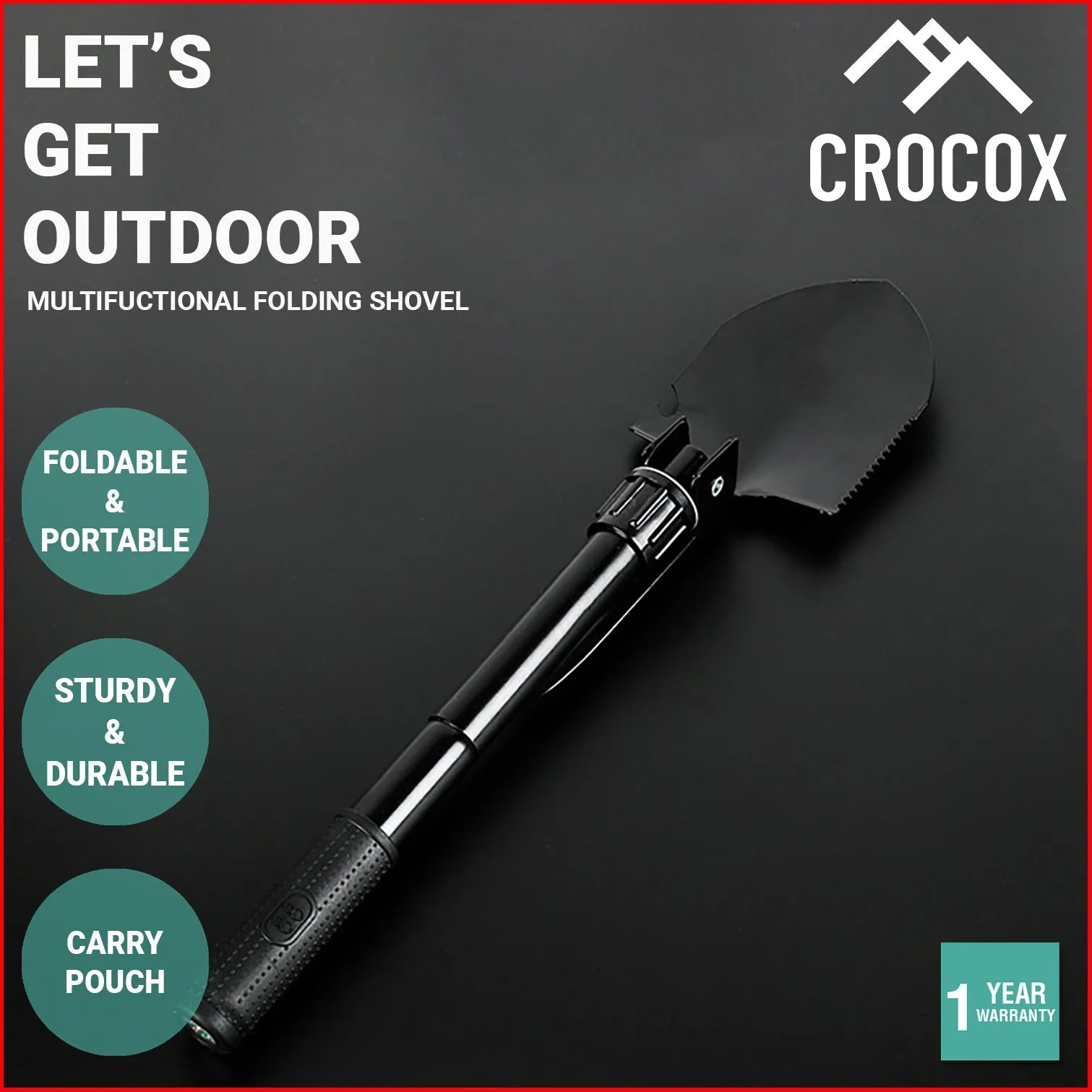 Crocox Folding Shovel Military Portable Tool Garden Spade Outdoor Hiking Pouch