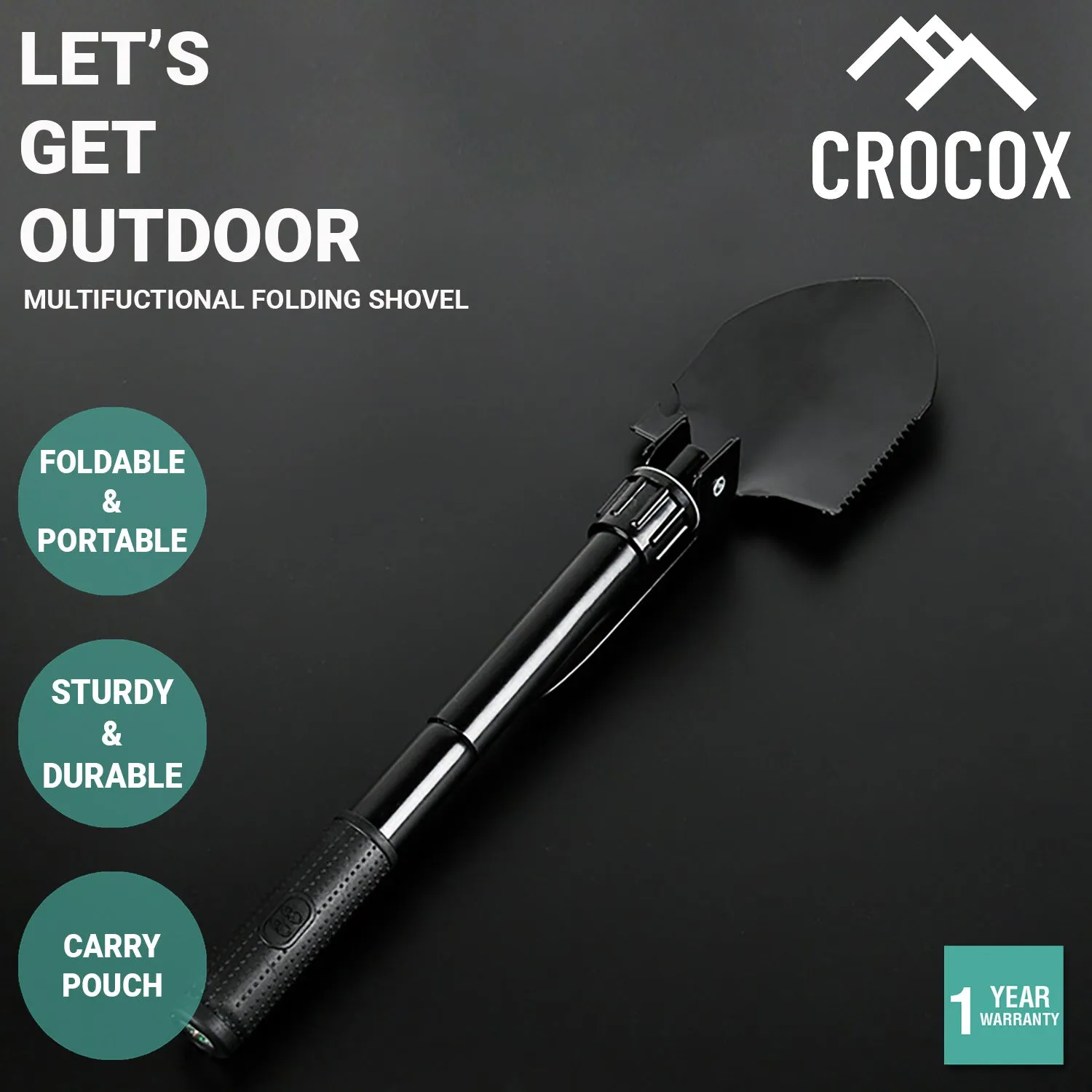 Crocox Folding Shovel Military Portable Tool Garden Spade Outdoor Hiking Pouch