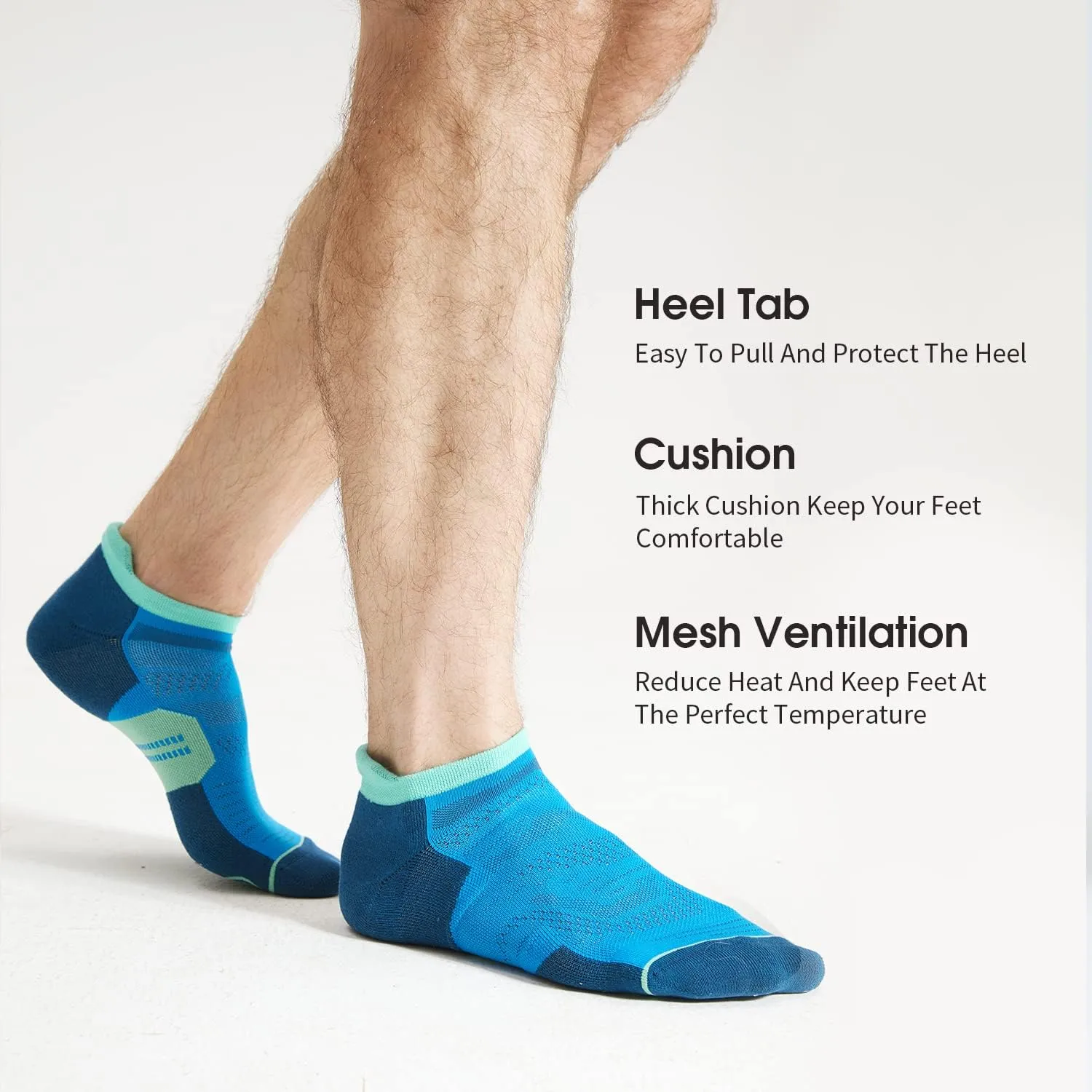 CS CELERSPORT 6 Pack Men's Running Ankle Socks with Cushion, Low Cut Athletic Tab Socks