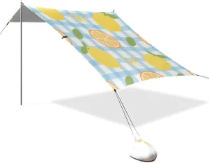 Cute Cartoon Yellow Lemon Designed UPF50 Beach Tent & Canopy Easy Setup Sun Shelter with Sandbags, Sand Shovel, Poles for Camping, Picnics, Backyard & Fishing toldo para Playa