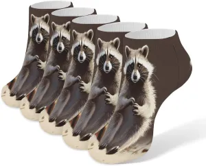 Cute Raccoon Casual Socks Soft Moisture-Wicking Socks Low Cut Invisible Liner Ankle Sock (5 Pairs)