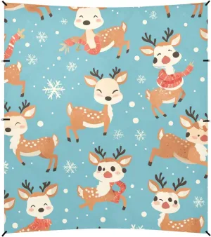 Cute Reindeer Cartoon Deer with Snow Foldable Beach Canopy UPF50  Protection Easy Setup Portable Sunshade with Sandbags, Sand Shovel, Poles for Backyard and Camping