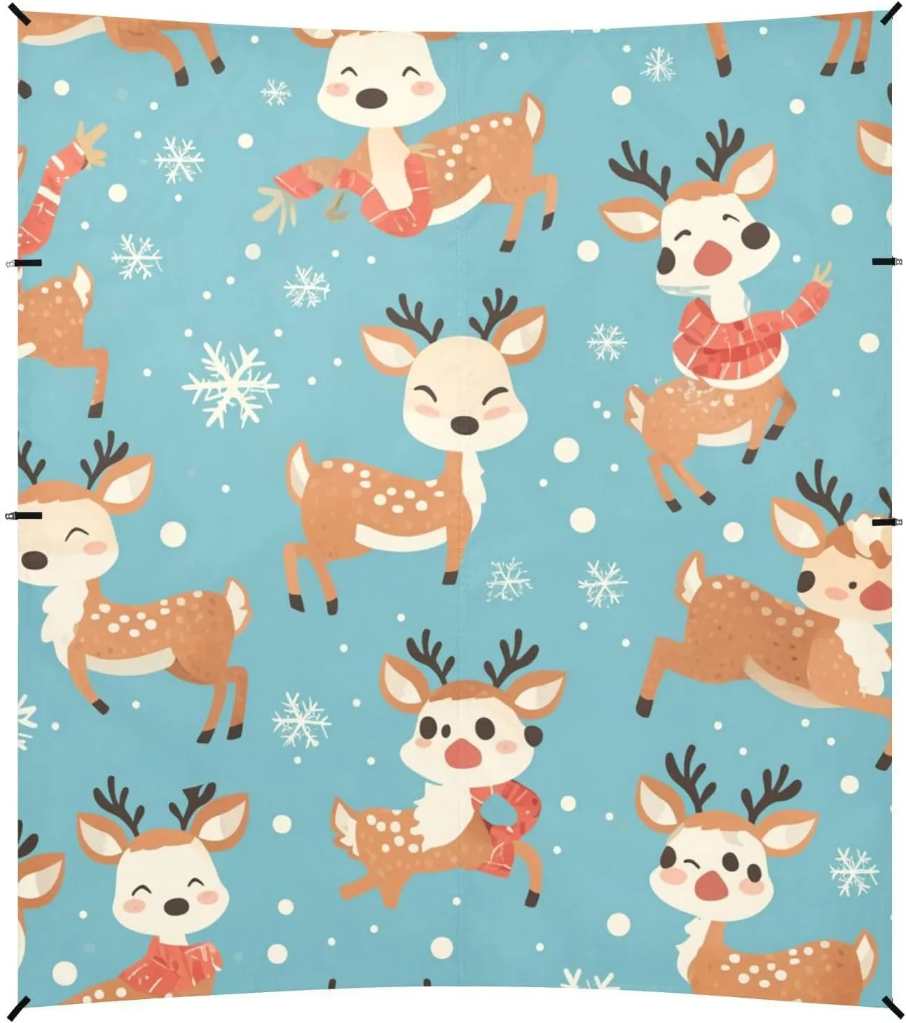 Cute Reindeer Cartoon Deer with Snow Foldable Beach Canopy UPF50  Protection Easy Setup Portable Sunshade with Sandbags, Sand Shovel, Poles for Backyard and Camping