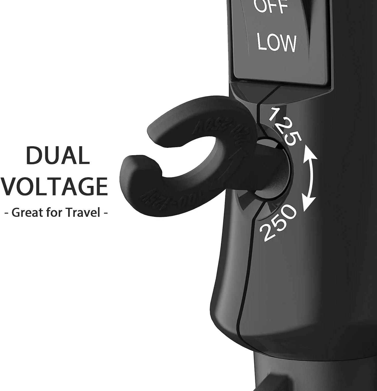 DAN Technology Compact Hair Dryer, Black, European Plug, Portable Mini Blow Dryer with Concentrator & Diffuser, Travel Hair Dryer, 1.2 watts, Foldable, 2 Speeds & Settings