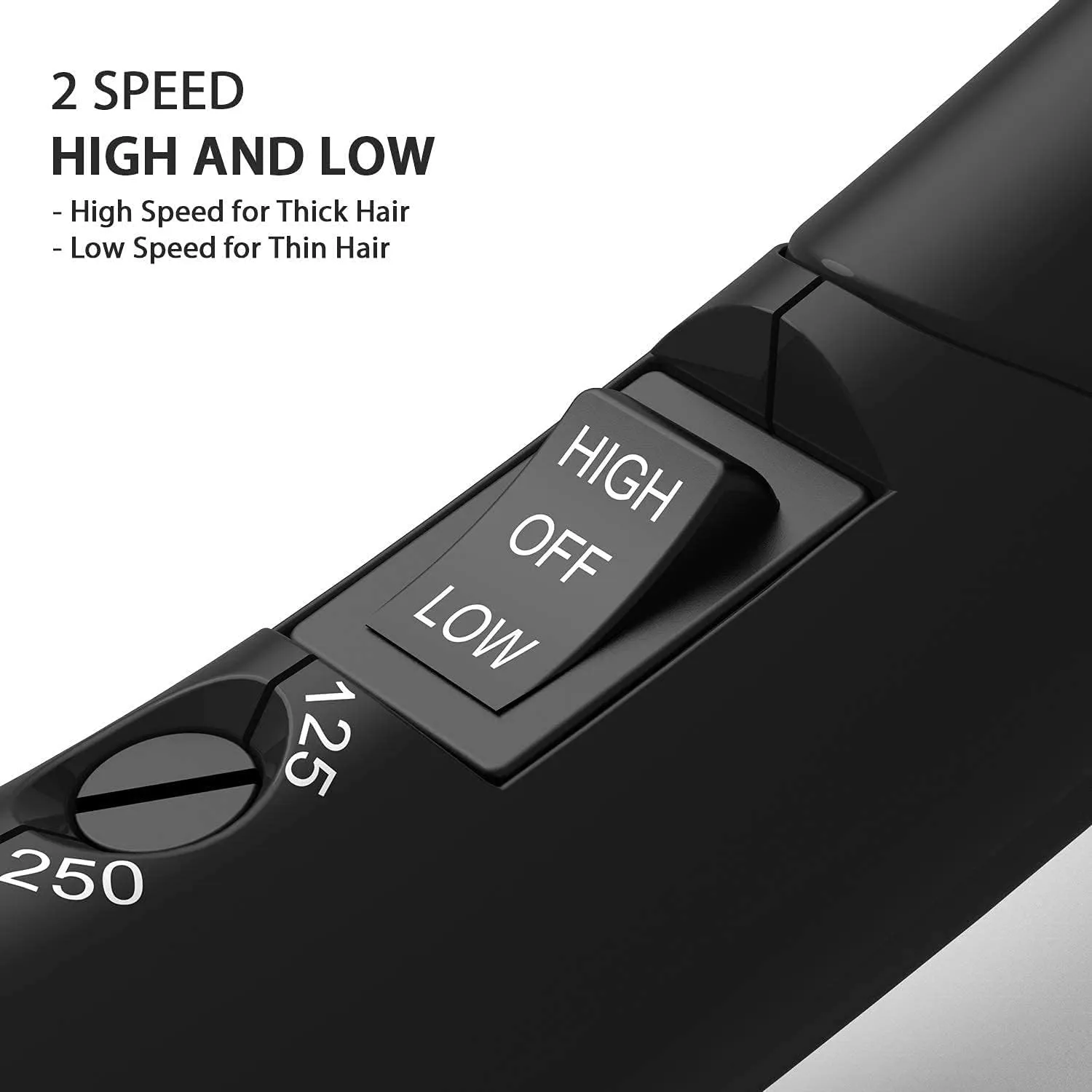 DAN Technology Compact Hair Dryer, Black, European Plug, Portable Mini Blow Dryer with Concentrator & Diffuser, Travel Hair Dryer, 1.2 watts, Foldable, 2 Speeds & Settings