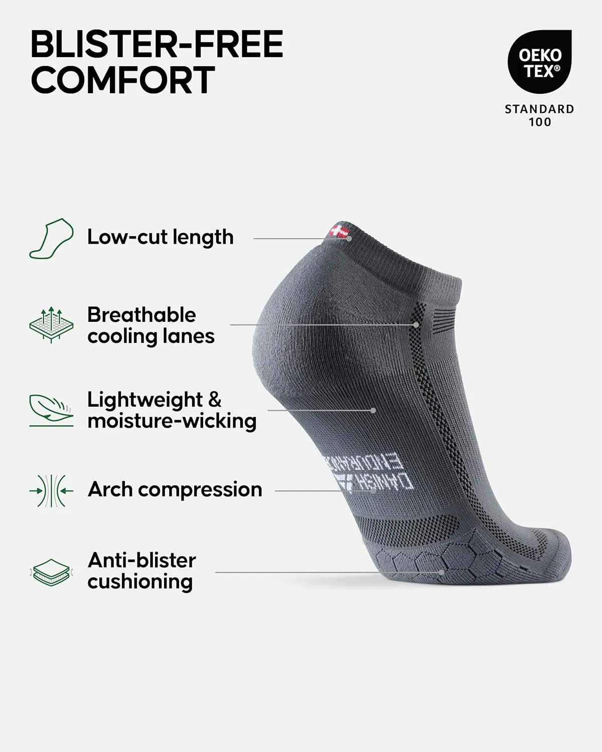 DANISH ENDURANCE Ankle Running Socks for Long Distances, Cushioned, Anti-Blister, Moisture Wicking, Men & Women, 3 & 5 Pack