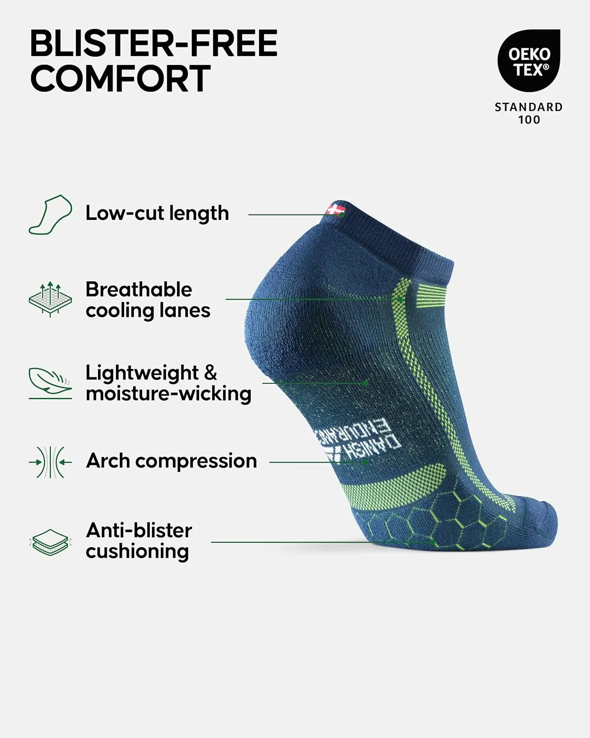 DANISH ENDURANCE Ankle Running Socks for Long Distances, Cushioned, Anti-Blister, Moisture Wicking, Men & Women, 3 & 5 Pack
