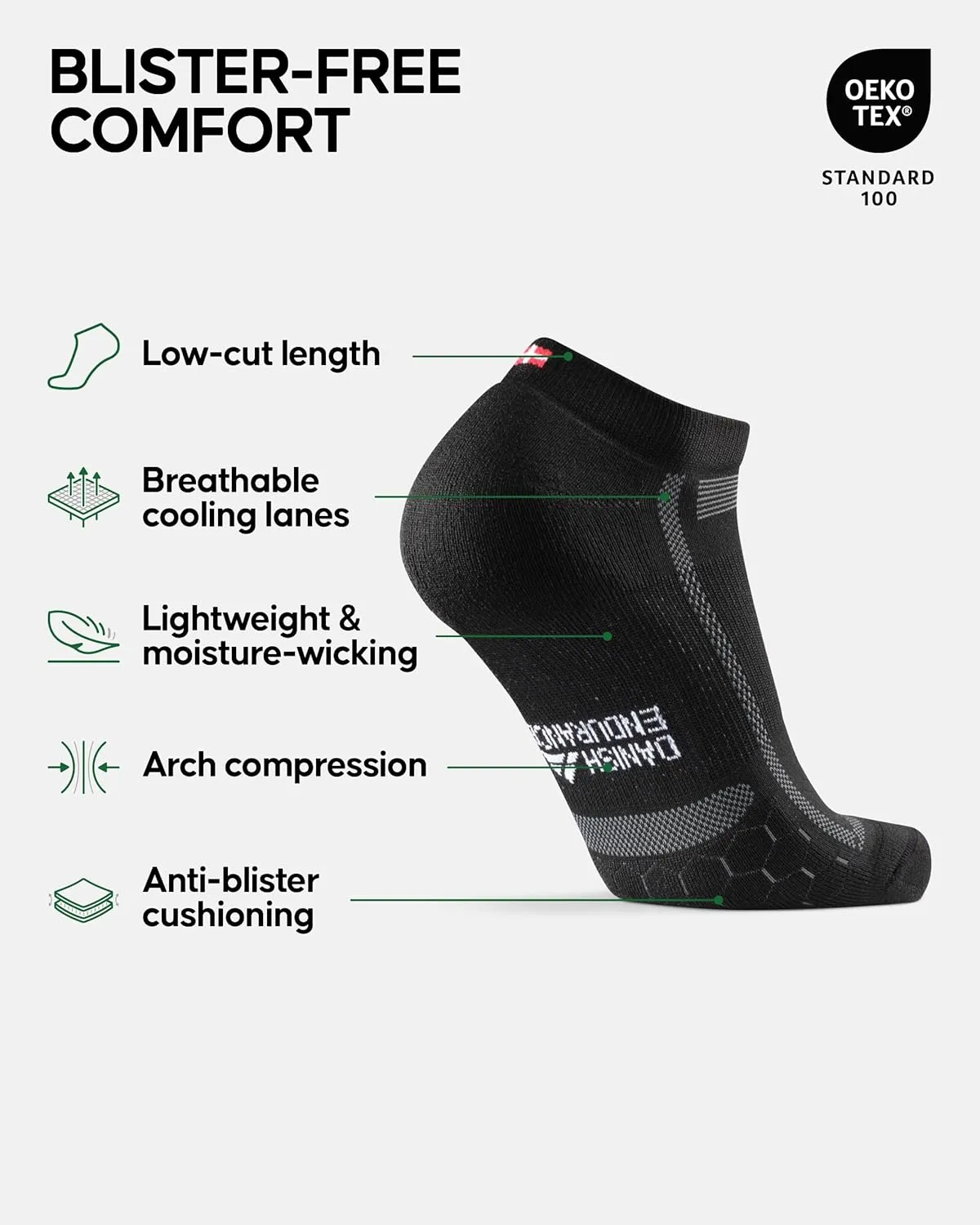 DANISH ENDURANCE Ankle Running Socks for Long Distances, Cushioned, Anti-Blister, Moisture Wicking, Men & Women, 3 & 5 Pack