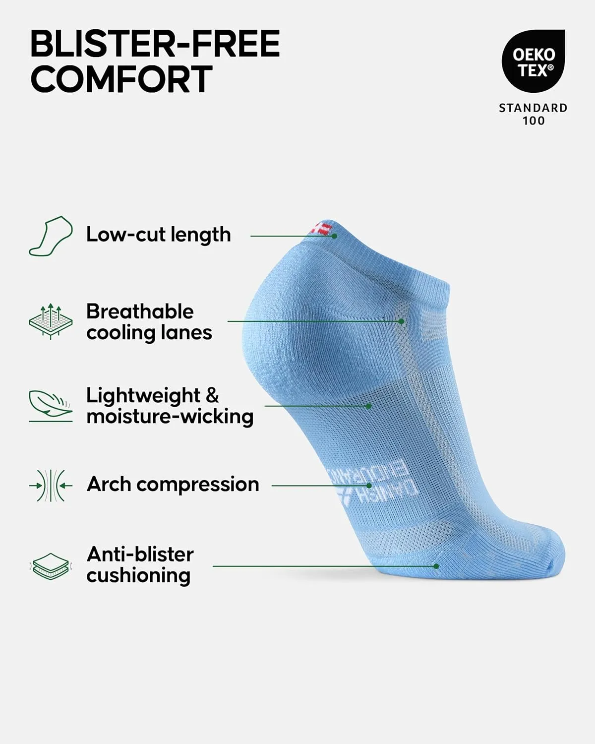 DANISH ENDURANCE Ankle Running Socks for Long Distances, Cushioned, Anti-Blister, Moisture Wicking, Men & Women, 3 & 5 Pack