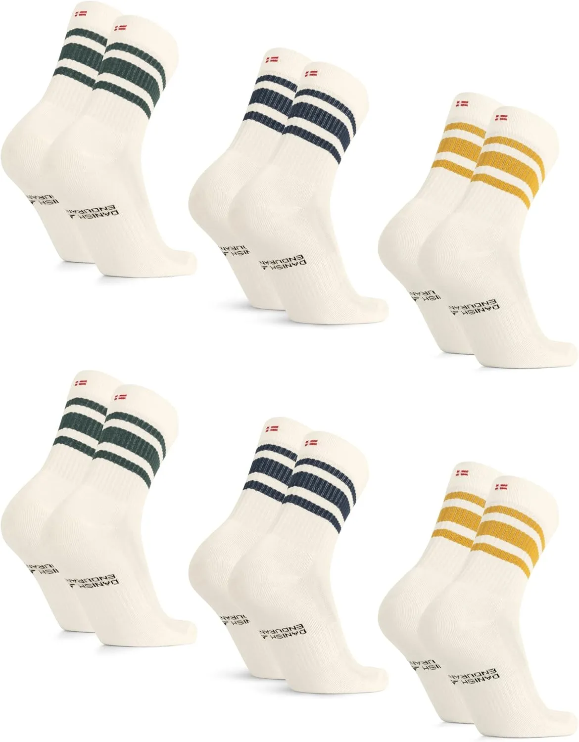 DANISH ENDURANCE Athletic Tennis Socks for Women & Men, Performance Socks, Crew Length, Breathable, 3 or 6-Pack