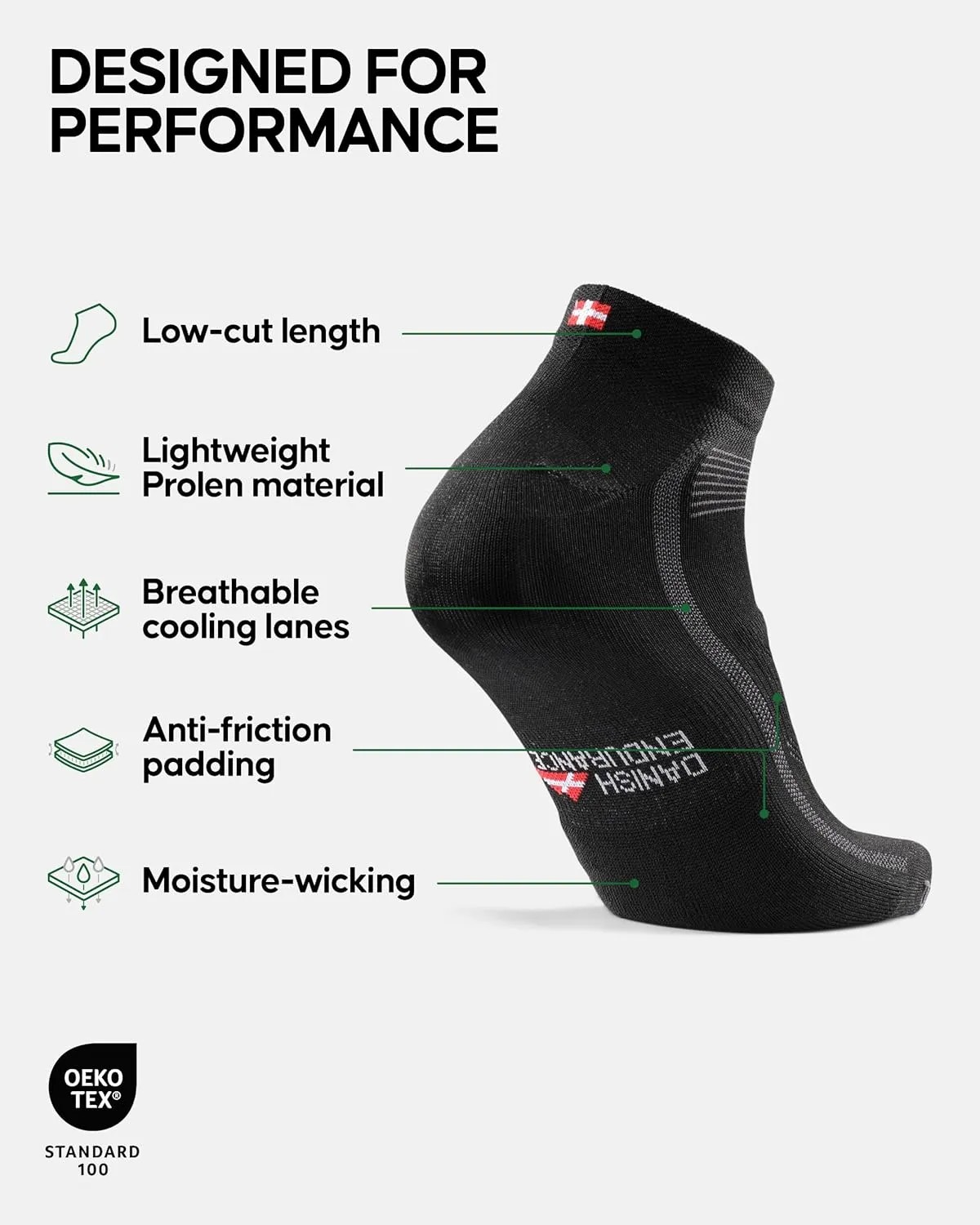 DANISH ENDURANCE Cycling Socks, Low-Cut, Breathable for Men & Women, Unisex, 3-Pack