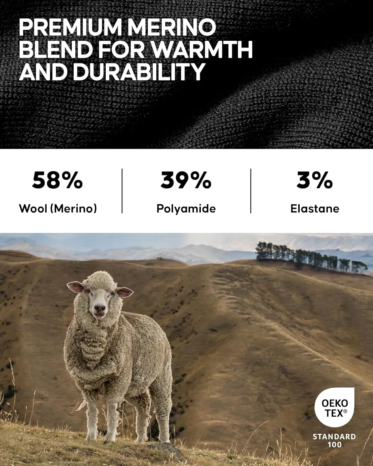 DANISH ENDURANCE Merino Wool Hiking Liner Socks, Thermal, Anti-Blister for Men and Women 2-Pack