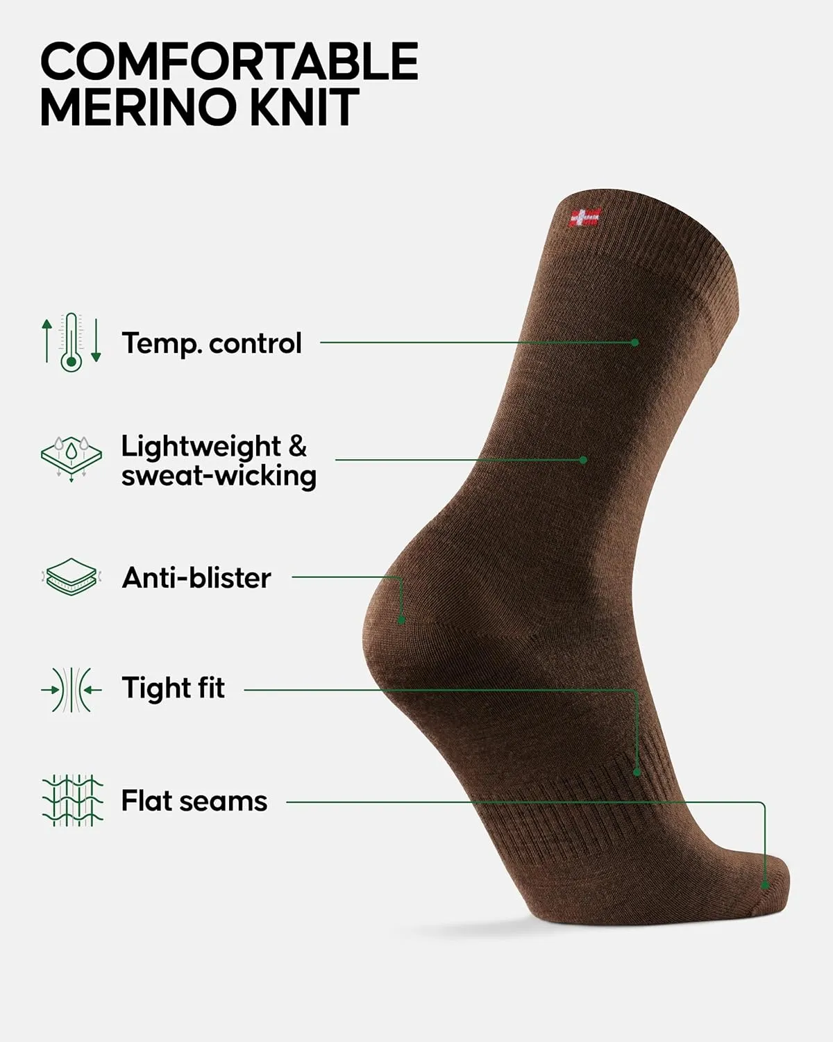 DANISH ENDURANCE Merino Wool Hiking Liner Socks, Thermal, Anti-Blister for Men and Women 2-Pack