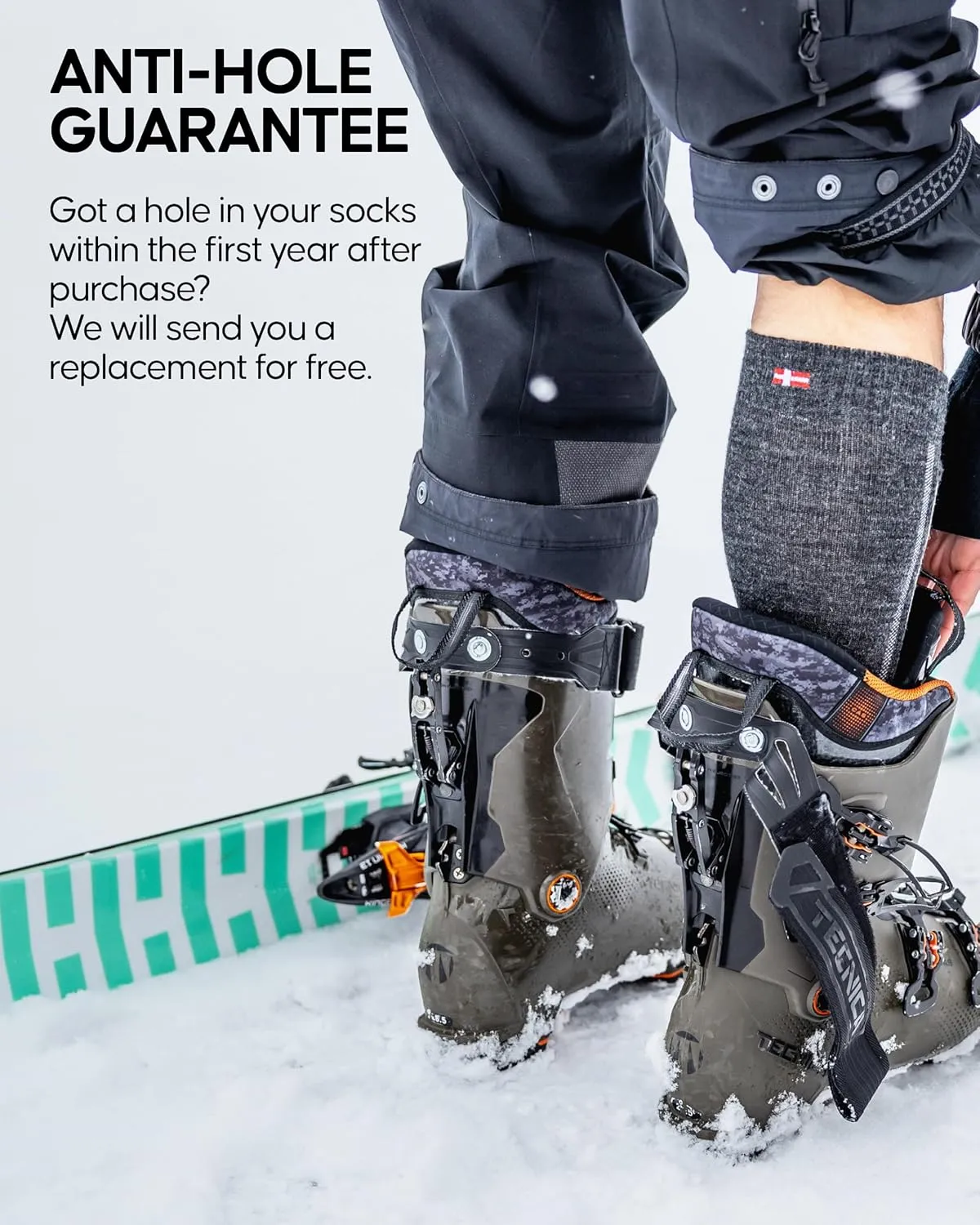 DANISH ENDURANCE Merino Wool Thermal Ski Socks, Shin Padding, Warm, for Men & Women 1 or 2 Pack
