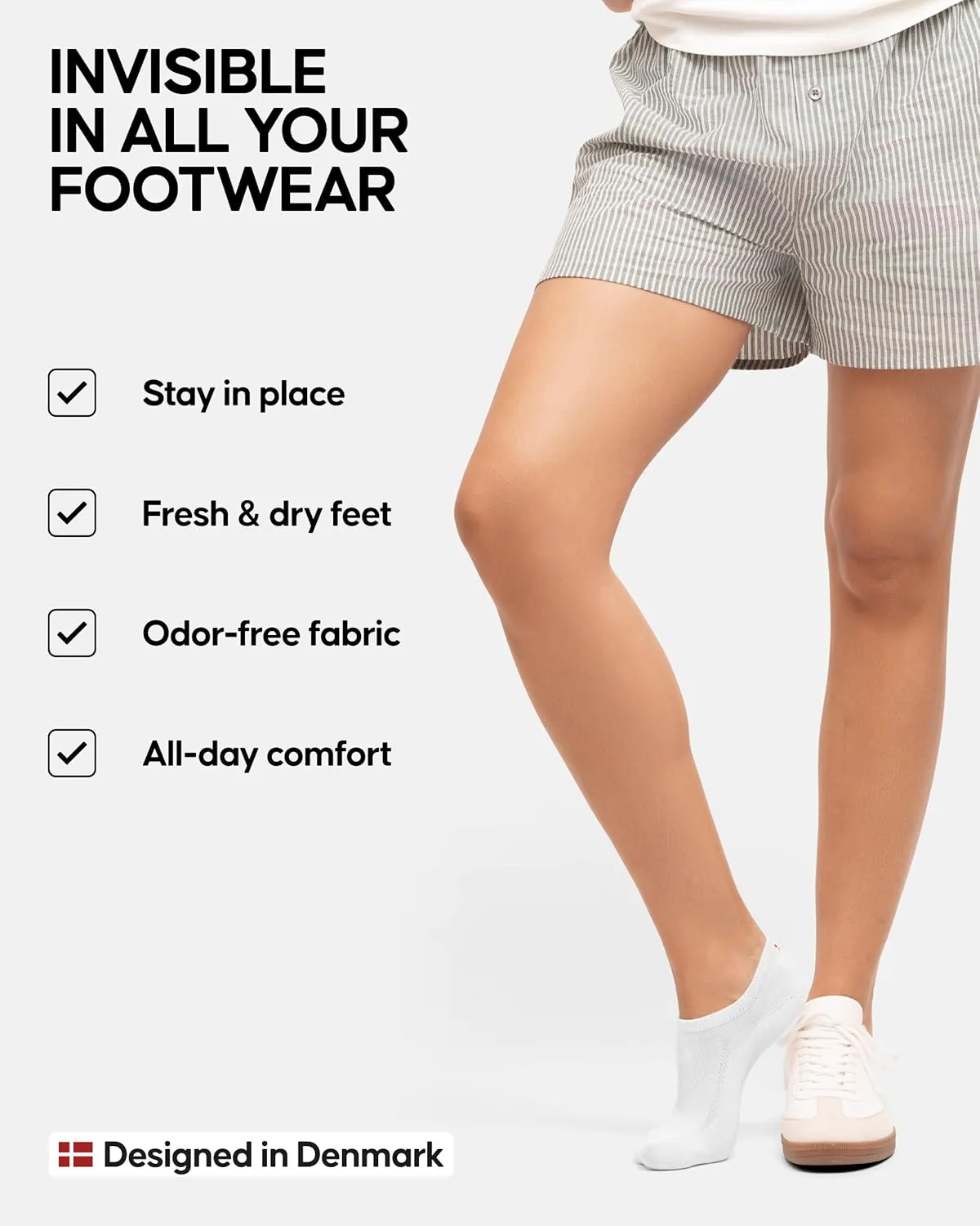 DANISH ENDURANCE No Show Socks Men & Women in Cotton, Invisible, Thin, No Slip Silicone Heel, Dress Socks, 6 Pack