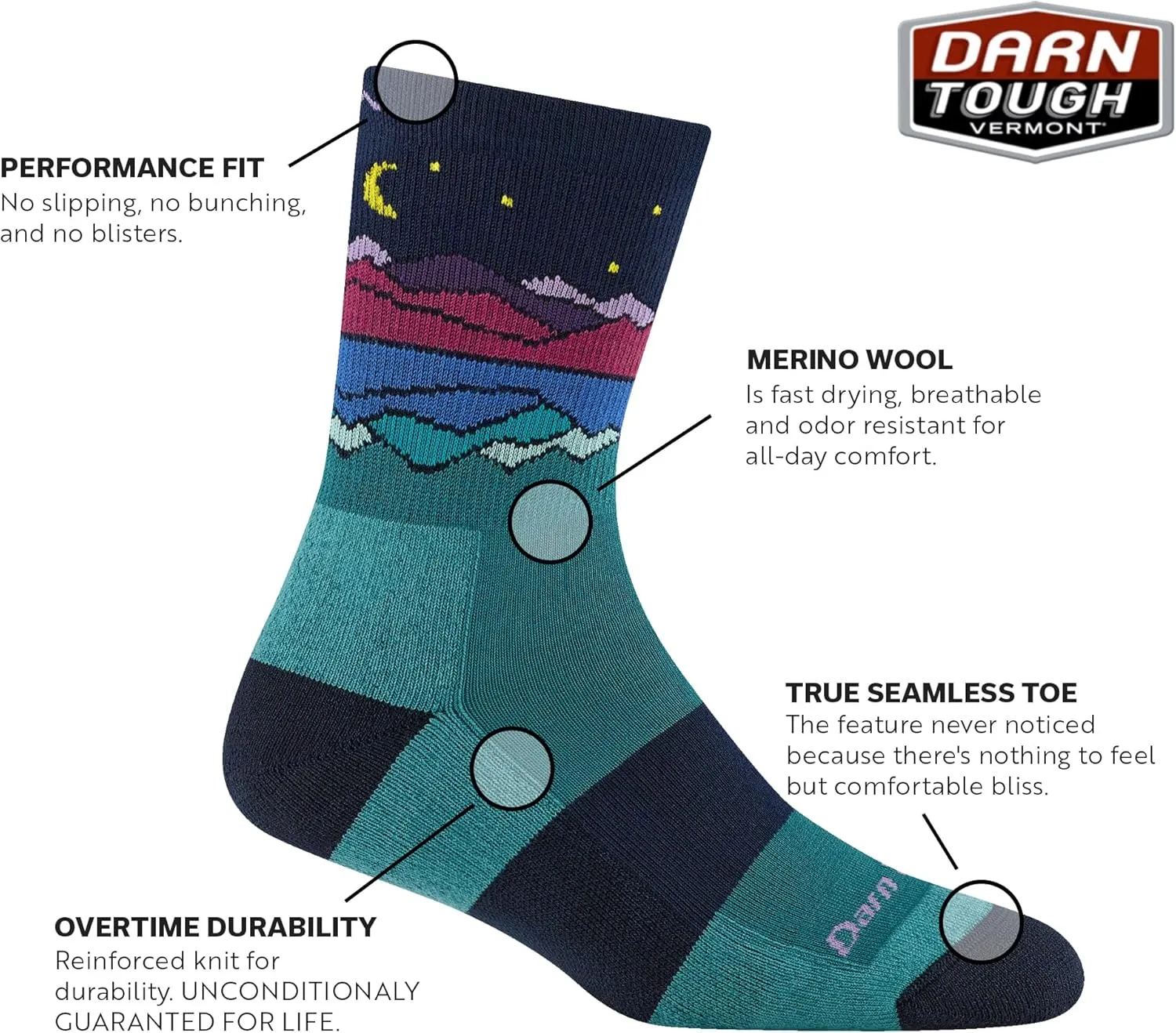 Darn Tough Vermont Mirror Lake Micro Crew Socks for Women - Hiking Socks with Midweight Comfort, Womens Socks, Style 5025