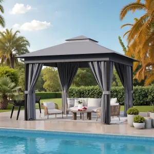 Devoko Outdoor Gazebo for Patio 10'x 10' Heavy Duty Metal Frame Canopy with Expansion Bolts & Double Roofs, Party Tent & Shelter with Mosquito Nettings and Privacy Screen for Backyard, Garden (Grey)
