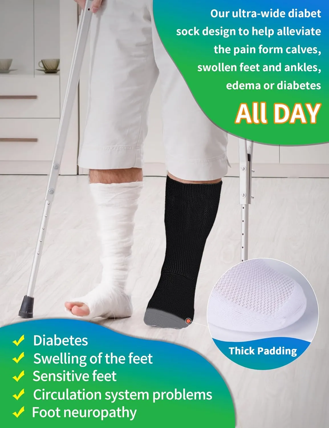 Diabetic Socks - 4 Pairs Wide Fit, Plus Size, Lymphedema & Edema Socks for Men, Women & Bariatric Use