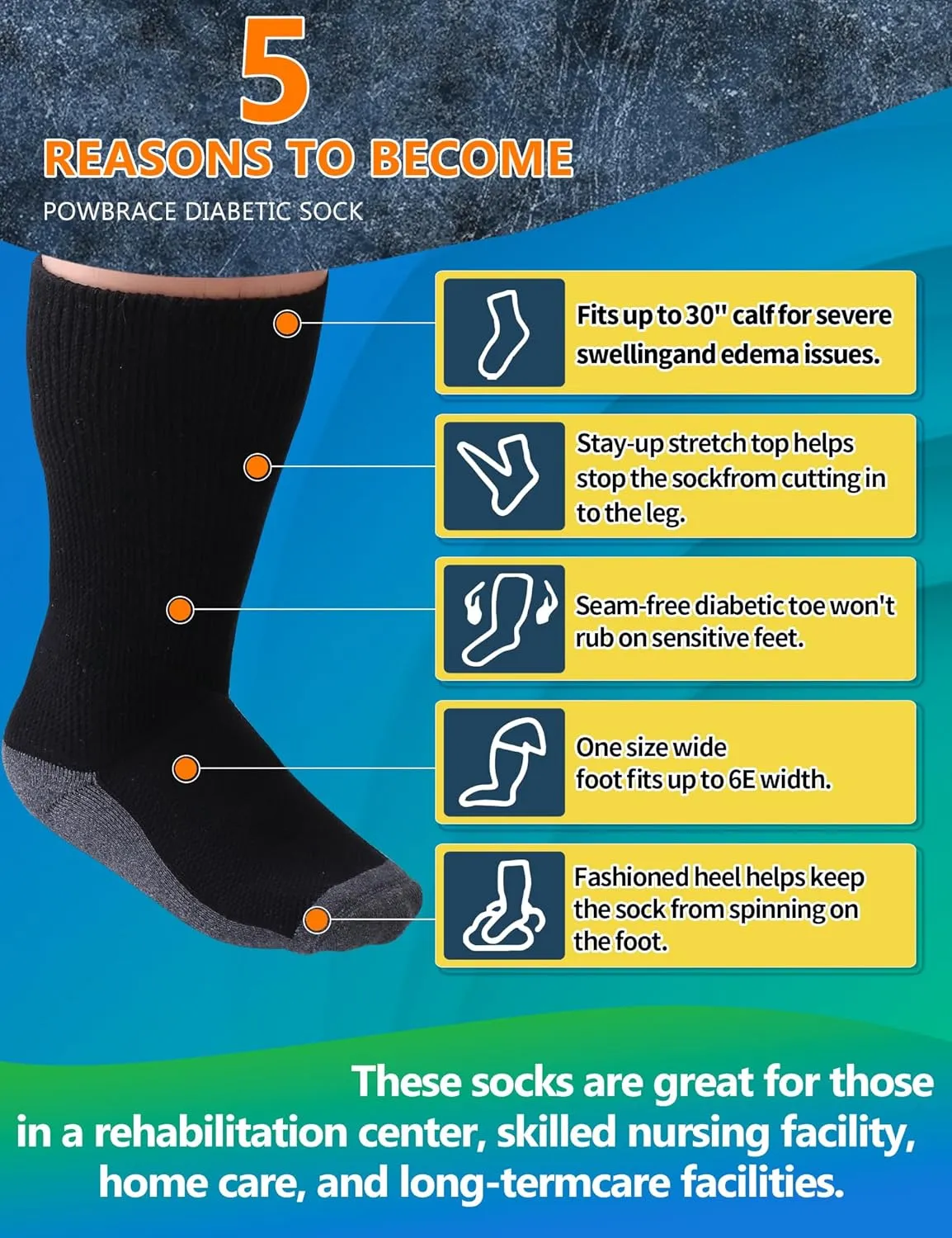 Diabetic Socks - 4 Pairs Wide Fit, Plus Size, Lymphedema & Edema Socks for Men, Women & Bariatric Use