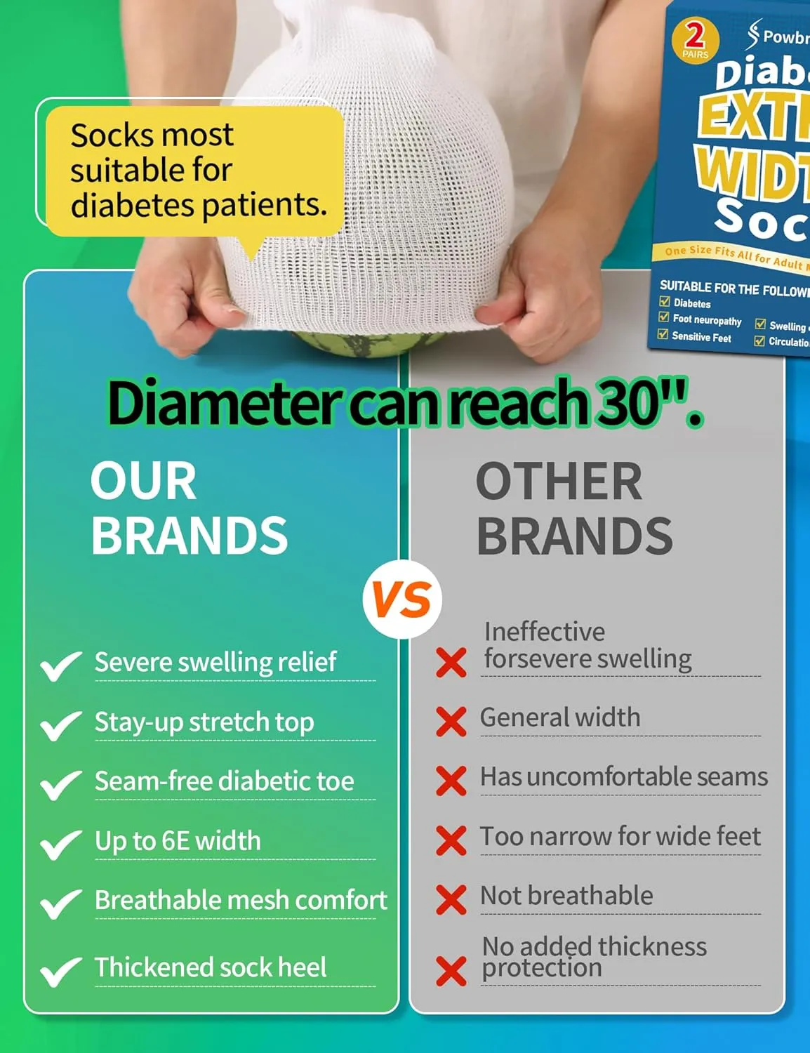 Diabetic Socks - 4 Pairs Wide Fit, Plus Size, Lymphedema & Edema Socks for Men, Women & Bariatric Use