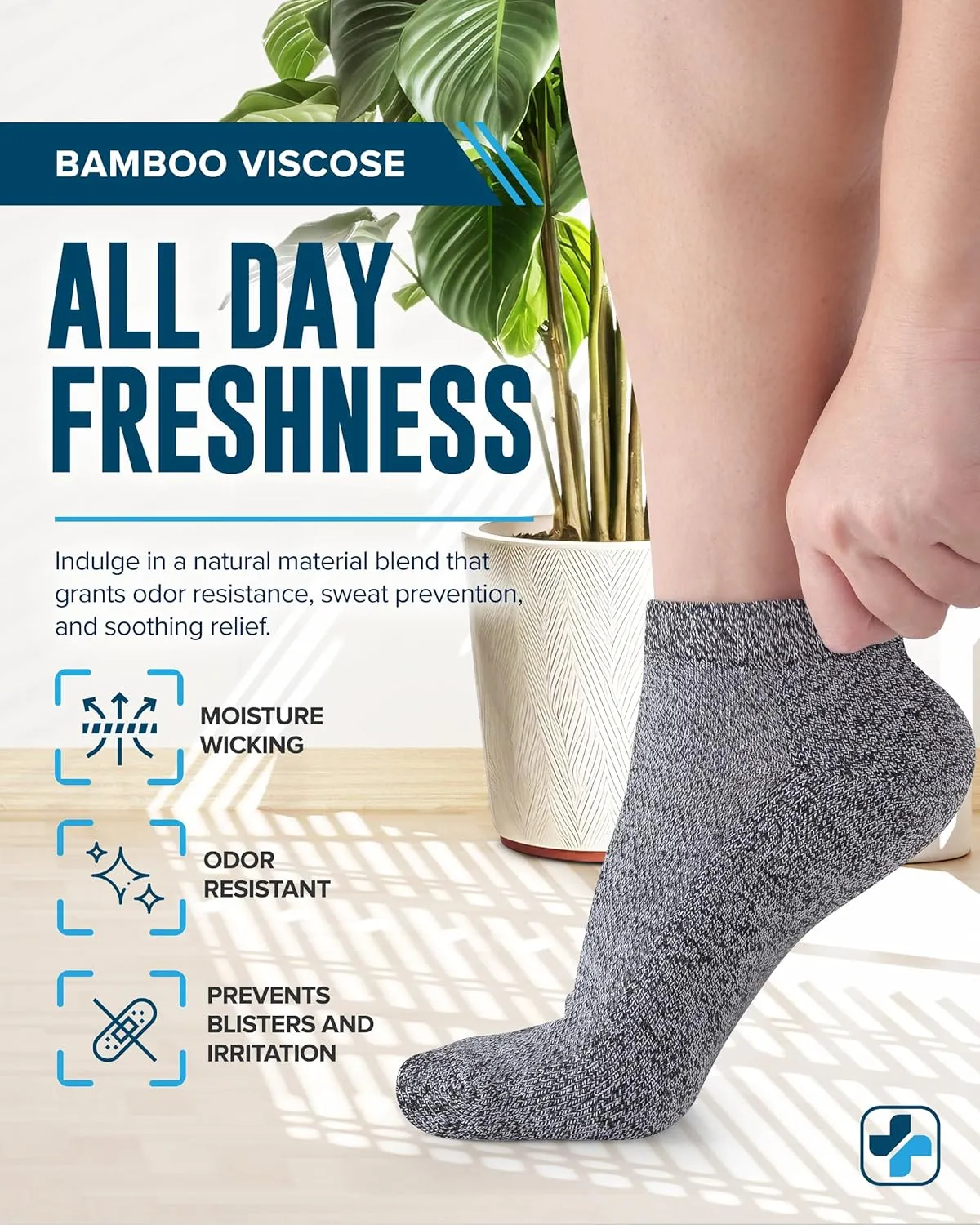 Doctor's Select Bamboo Viscose Ankle Diabetic Socks for Women & Men - 4 Pairs | Low Cut Moisture-Wicking Loose Fit Socks