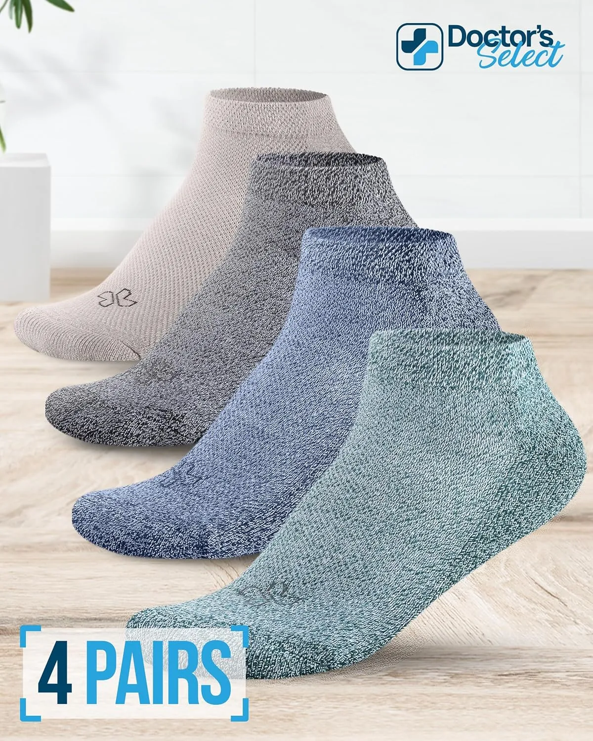 Doctor's Select Bamboo Viscose Ankle Diabetic Socks for Women & Men - 4 Pairs | Low Cut Moisture-Wicking Loose Fit Socks