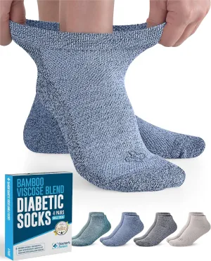 Doctor's Select Bamboo Viscose Ankle Diabetic Socks for Women & Men - 4 Pairs | Low Cut Moisture-Wicking Loose Fit Socks