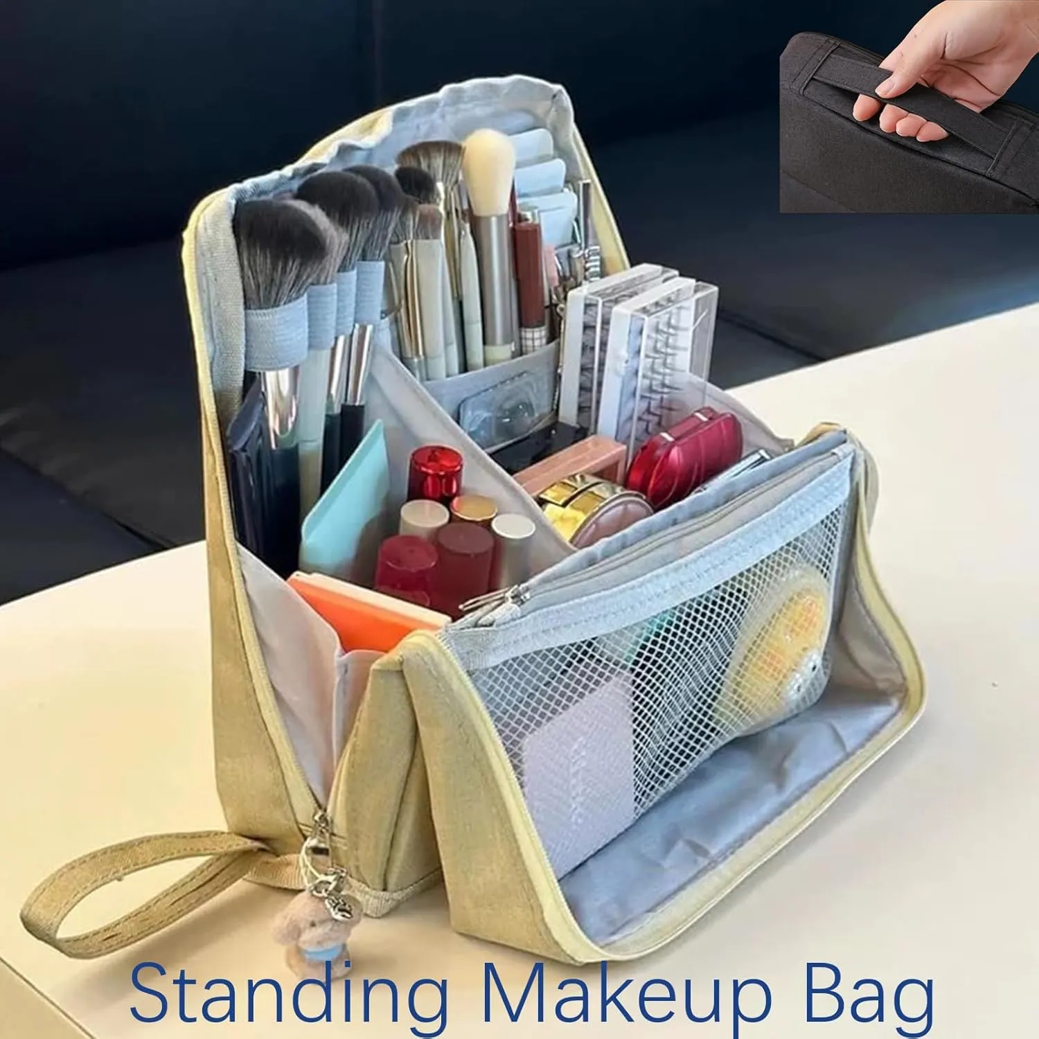 Doresty Makeup Bag, Reusable Portable Doresty Standing Makeup Bag Large Capacity, Folding Vertical Makeing Organizer Bags with Compartments for Travel Work Home (Purple)