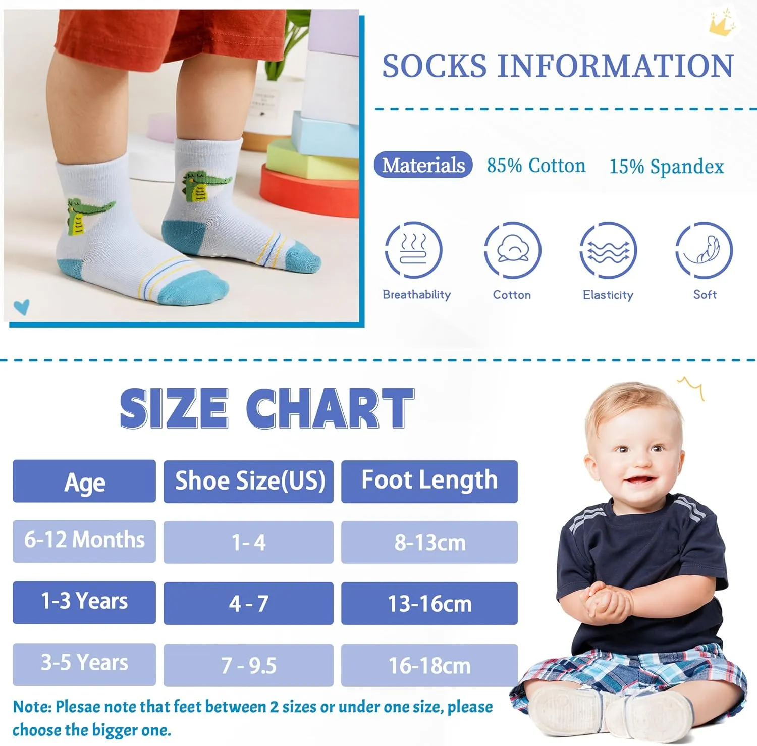 DoSmart 12 Pairs Baby Boys Toddlers Grips Socks Kids Infants Anti Slip Non Skid Funny Cartoon Breathable Cotton Crew Socks