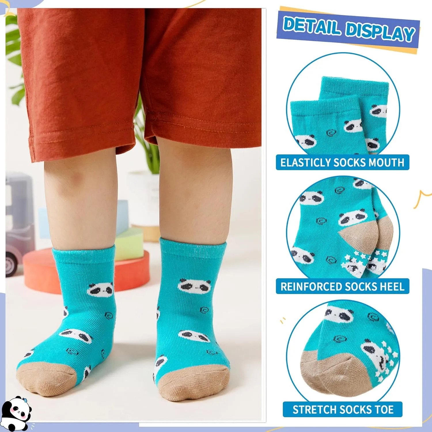 DoSmart 12 Pairs Baby Boys Toddlers Grips Socks Kids Infants Anti Slip Non Skid Funny Cartoon Breathable Cotton Crew Socks