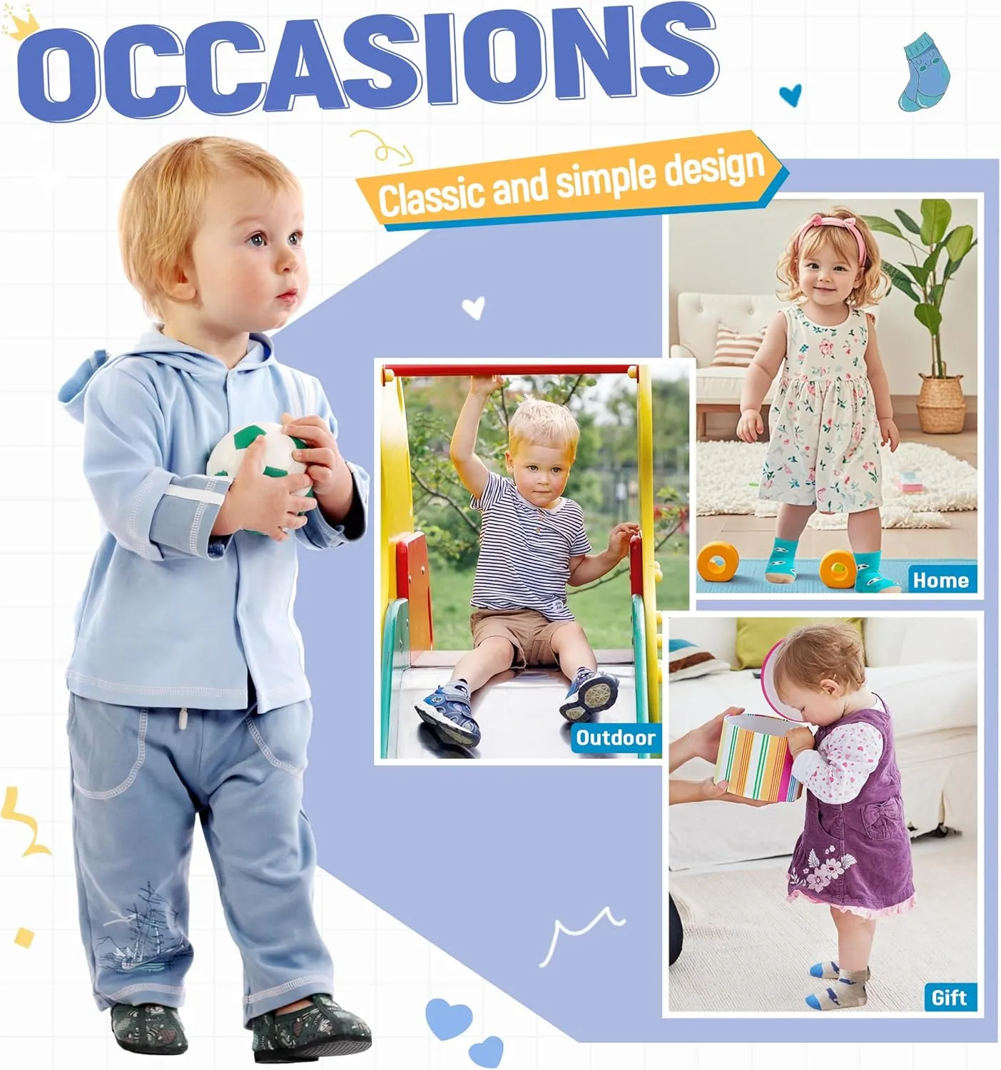DoSmart 12 Pairs Baby Boys Toddlers Grips Socks Kids Infants Anti Slip Non Skid Funny Cartoon Breathable Cotton Crew Socks
