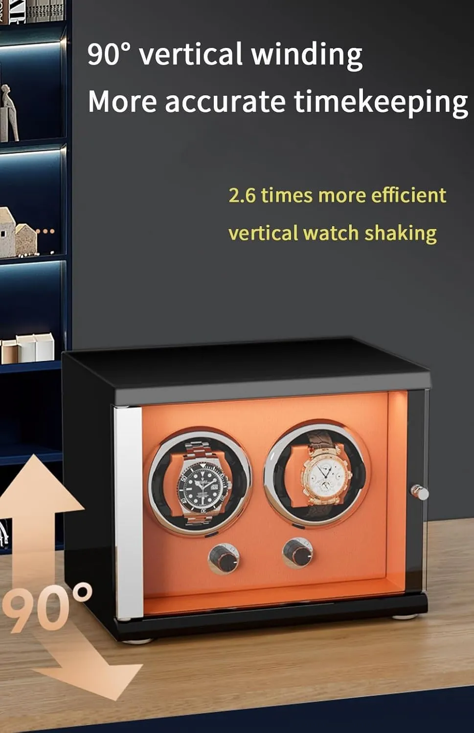 Double Watch Winder for Automatic Watches with Quiet Motors Solid Wooden Box Storage Display Box for Women's and Men's Watches Built-in LED (Beige 2 0)