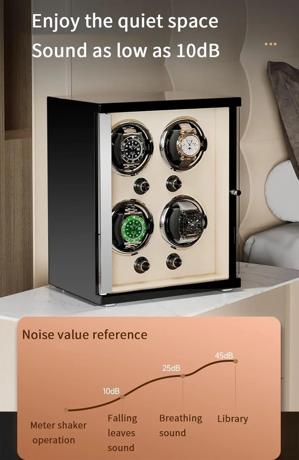 Double Watch Winder for Automatic Watches with Quiet Motors Solid Wooden Box Storage Display Box for Women's and Men's Watches Built-in LED (Beige 2 0)