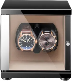 Double Watch Winder for Automatic Watches with Quiet Motors Solid Wooden Box Storage Display Box for Women's and Men's Watches Built-in LED (Beige 2 0)