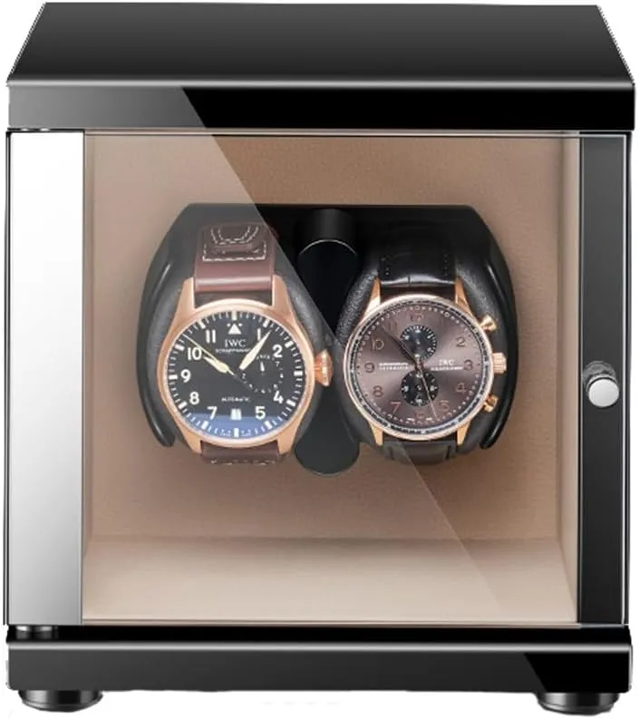 Double Watch Winder for Automatic Watches with Quiet Motors Solid Wooden Box Storage Display Box for Women's and Men's Watches Built-in LED (Beige 2 0)