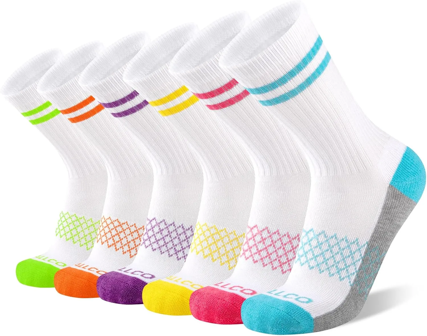 eallco Womens Crew Socks Athletic Calf Work Socks Running Long Cushioned Sole Socks 6 Pairs