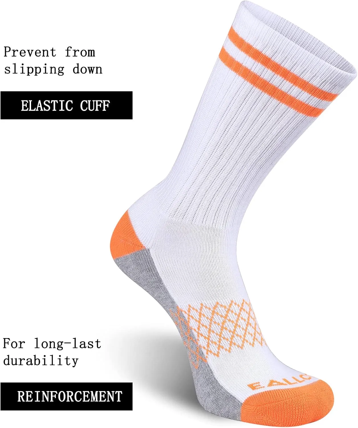 eallco Womens Crew Socks Athletic Calf Work Socks Running Long Cushioned Sole Socks 6 Pairs