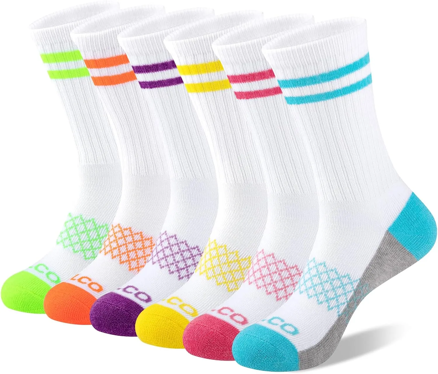 eallco Womens Crew Socks Athletic Calf Work Socks Running Long Cushioned Sole Socks 6 Pairs