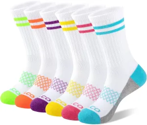 eallco Womens Crew Socks Athletic Calf Work Socks Running Long Cushioned Sole Socks 6 Pairs