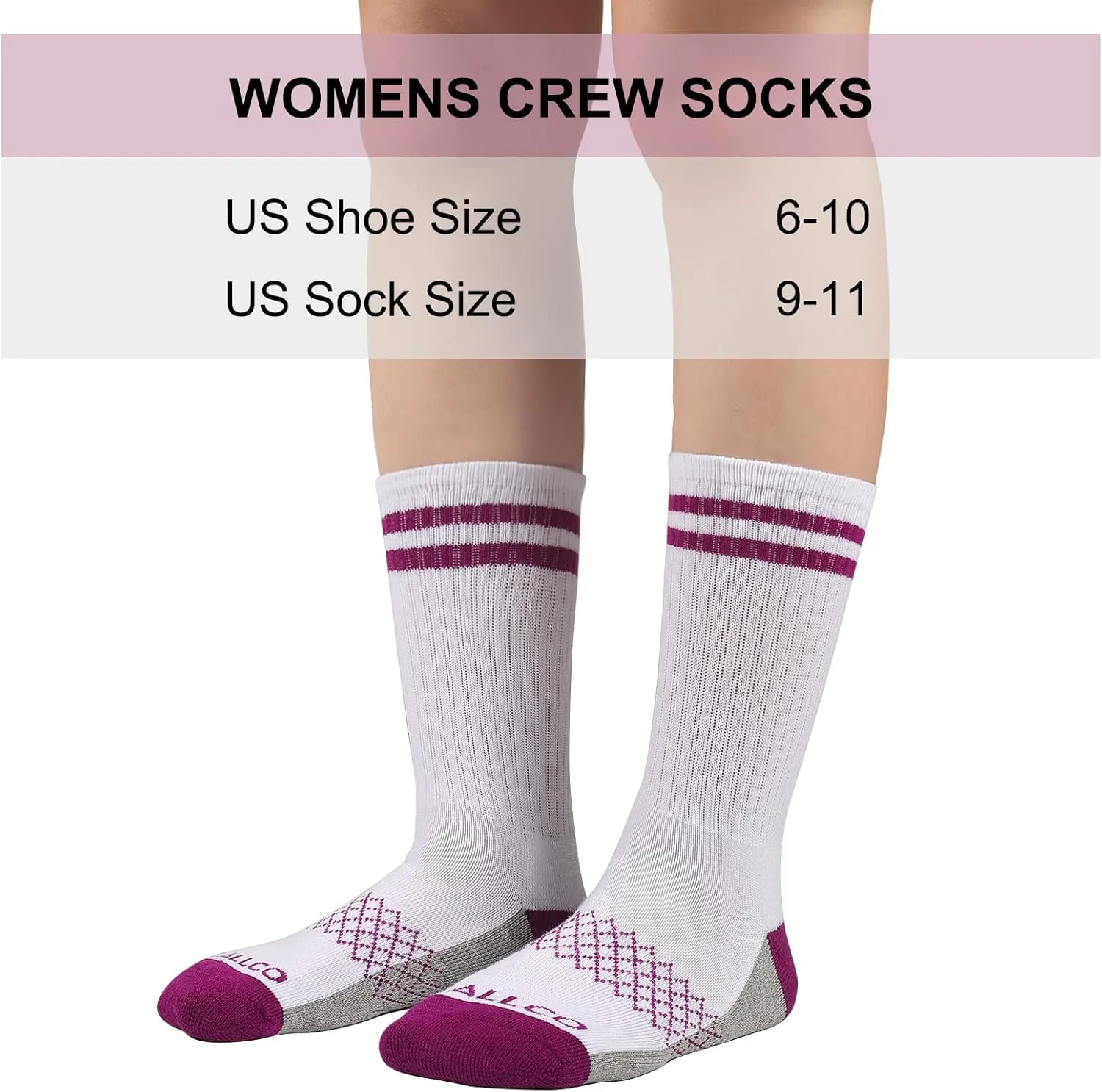 eallco Womens Crew Socks Athletic Calf Work Socks Running Long Cushioned Sole Socks 6 Pairs