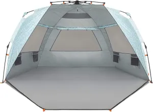 Easthills Outdoors Instant Shader Enhanced (Prints) Deluxe XL Beach Tent 4-6 Person Pop Up Sun Shelter 99" Wide for Family UPF 50  Double Silver Coated with Extended Zippered Porch Coral