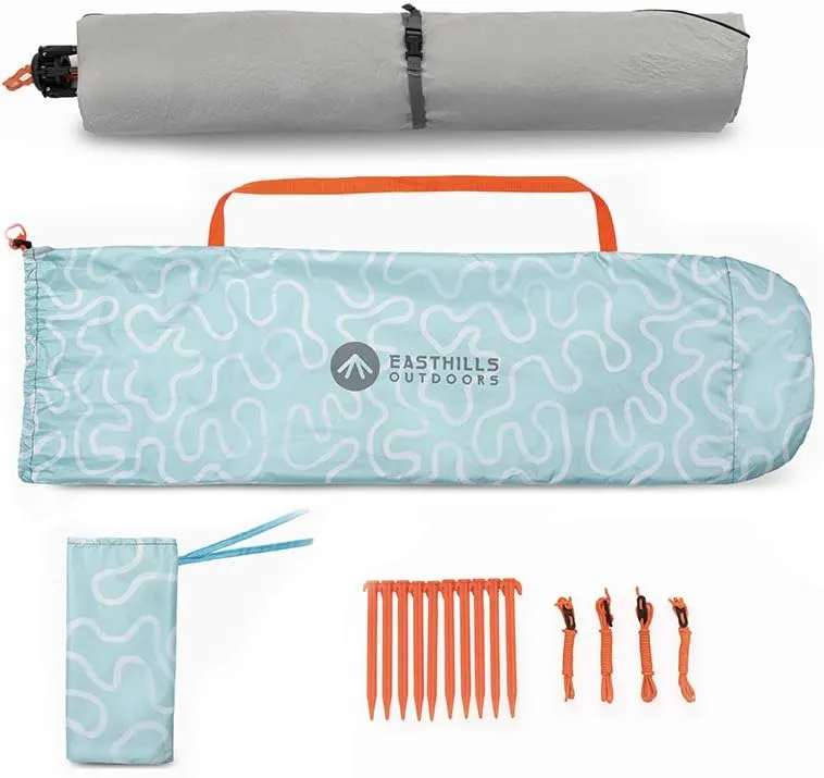 Easthills Outdoors Instant Shader Enhanced (Prints) Deluxe XL Beach Tent 4-6 Person Pop Up Sun Shelter 99" Wide for Family UPF 50  Double Silver Coated with Extended Zippered Porch Coral