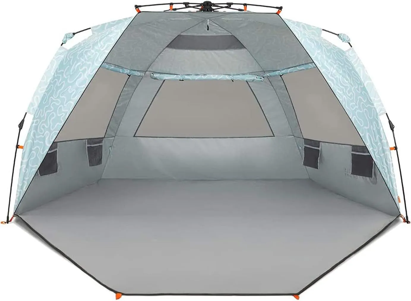 Easthills Outdoors Instant Shader Enhanced (Prints) Deluxe XL Beach Tent 4-6 Person Pop Up Sun Shelter 99" Wide for Family UPF 50  Double Silver Coated with Extended Zippered Porch Coral