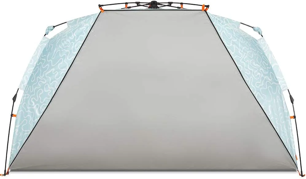 Easthills Outdoors Instant Shader Enhanced (Prints) Deluxe XL Beach Tent 4-6 Person Pop Up Sun Shelter 99" Wide for Family UPF 50  Double Silver Coated with Extended Zippered Porch Coral