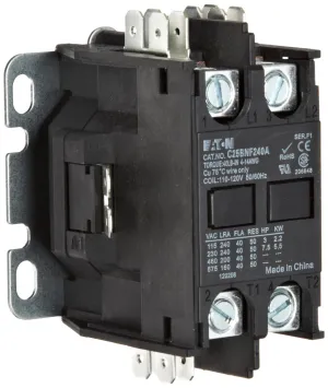 Eaton C25BNF240A Compact Definite Purpose Contactor, 40A Inductive Current Rating, 3 Max HP Rating at 115V, 7.5 Max HP Rating at 230V, 120VAC Coil Voltage