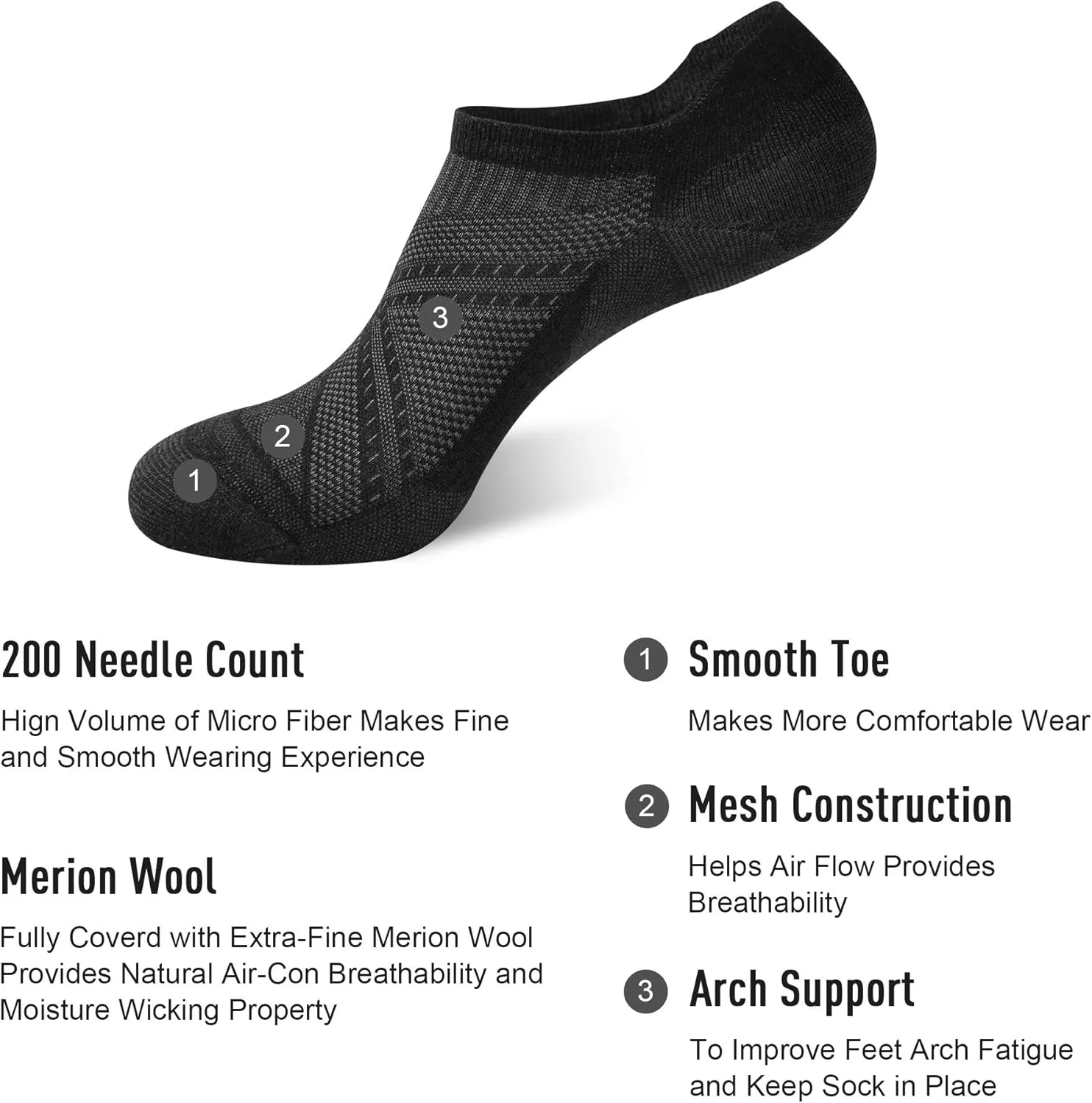 ECOEY Light Weight Merino Wool Athletic Running Socks for Men and Women 4 Pairs