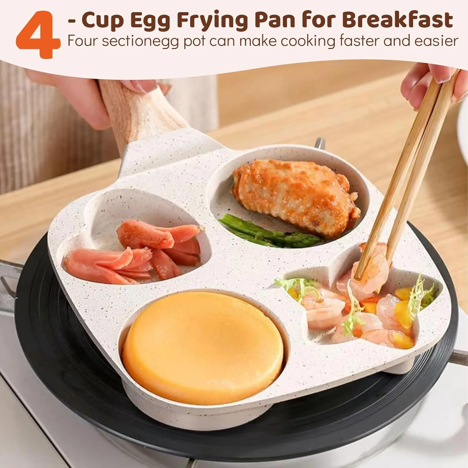 Egg Frying Pan,4-Cup Nonstick Omelette Pan for Breakfast, Heart Shaped Frying Pan for Cooking Eggs, Burger or Bacon,Healthy Egg Pans Suitable for Stove & Induction Compatible (White)