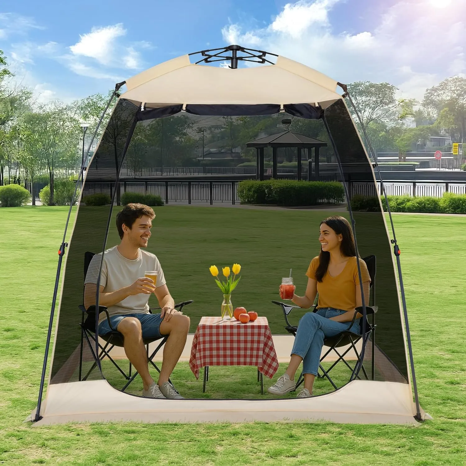 EighteenTek Screen House Gazebo, 2-4-6 Person Pop Up Screen Tent, Instant Screen Room with Carry Bag, Outdoor Mosquito Tent Pop-Up, Sun Shade Shelter for Patio, Garden, Backyard, Deck