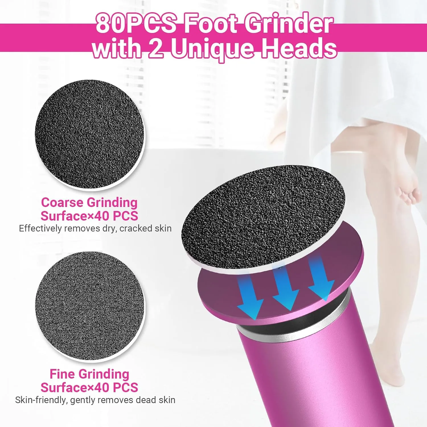 Electric Foot Callus Remover (Upgraded) Electric Callus Remover for Feet with 80 Sandpaper Discs Foot Filer Metal Material Professional Pedicure Tool for Dead Skin and Calluses
