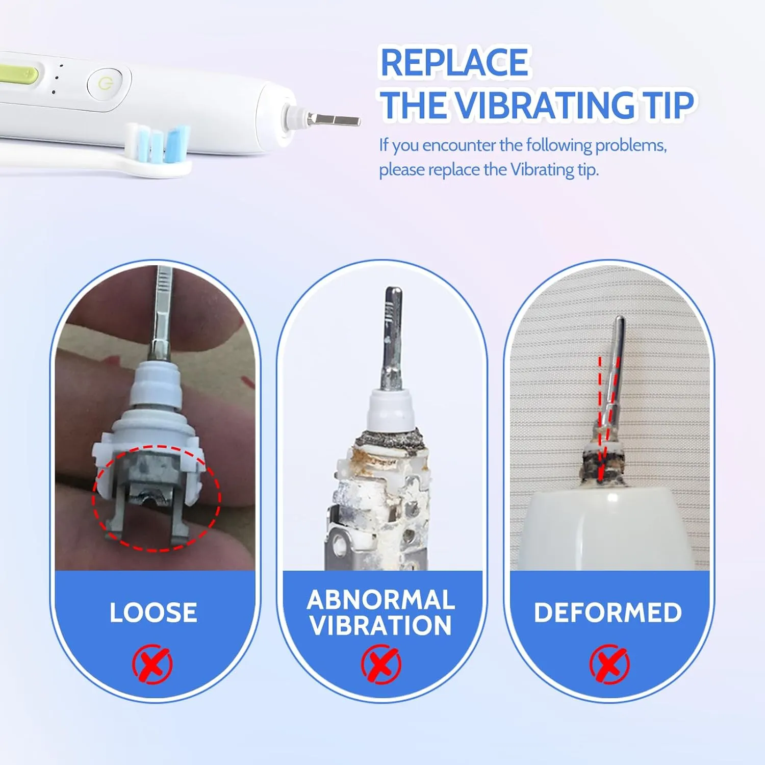 Electric Toothbrush Metal Shaft/Link Rod Replacement Parts Compatible with Philips HX9340 HX9350 HX6340 HX6530 HX6710 HX6920 HX9140 HX8910 Vibrating Tip with Waterproof Rubber Seal Pad Ring